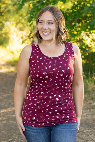 IN STOCK Luxe Crew Tank - Micro Burgundy Floral