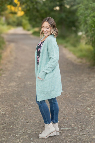 IN STOCK Madison Cozy Cardigan - Sage/Blue Mix