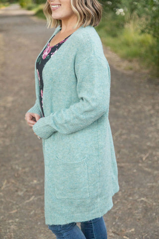 IN STOCK Madison Cozy Cardigan - Sage/Blue Mix