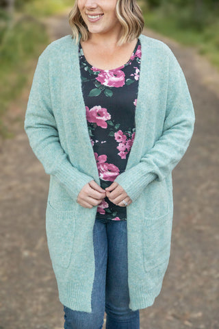 IN STOCK Madison Cozy Cardigan - Sage/Blue Mix