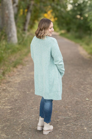 IN STOCK Madison Cozy Cardigan - Sage/Blue Mix