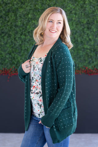 IN STOCK Dalilah Dot Cardigan - Forest Green