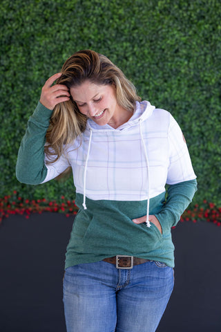 IN STOCK Hailey Pullover Hoodie - Mint and Red Plaid and Evergreen