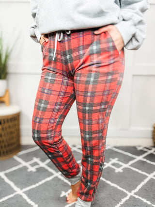 Holiday Vibes Red & Gray Plaid Drawstring Jogger Sweatpants