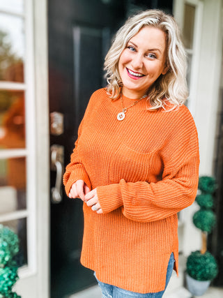 Pumpkin Spice Mock Neck Chest Pocket Knit Sweater