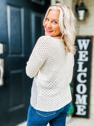 Some Kind Of Wonderful Openwork Color Block Long Sleeve Knit Top