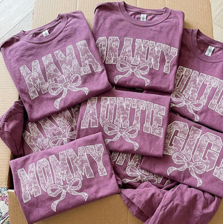 Lace Names Graphic Tee in Berry