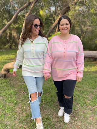 Just Too Good Rainbow Striped Sweater in Two Colors