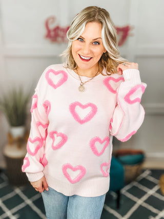 High-Low Heart Embroidered Cozy Sweater