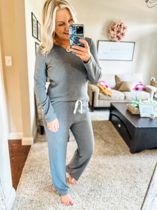 Lazy Days Waffle Knit Long Sleeve Top and Pants Set