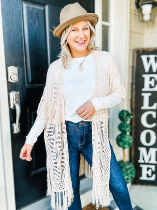 Crochet All Day Open Front Cardigan with Fringe Detail