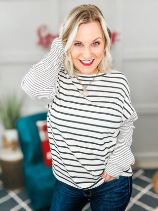 Super Clever Patchwork Striped Top in Ivory