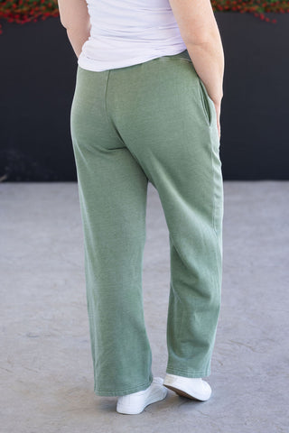 IN STOCK Wide Leg Vintage Wash Bottoms - Olive