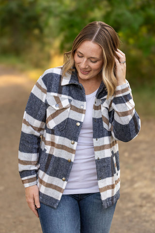 IN STOCK Norah Plaid Shacket - Navy and Tan