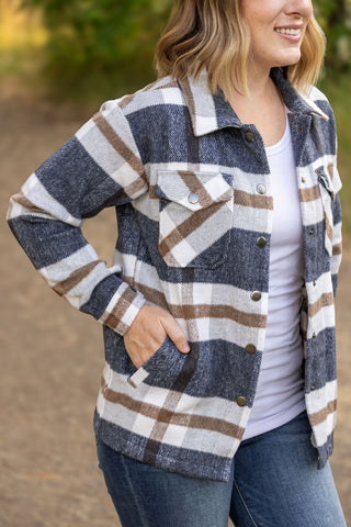 IN STOCK Norah Plaid Shacket - Navy and Tan