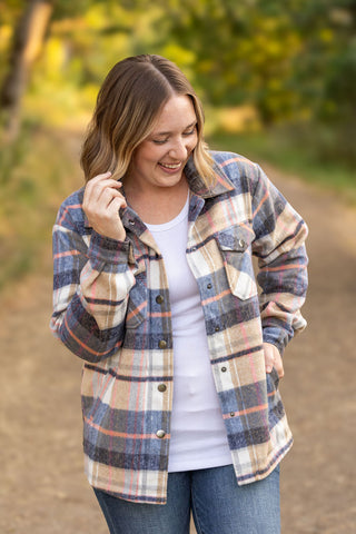 IN STOCK EN ROUTE Norah Plaid Shacket - Tan and Blue