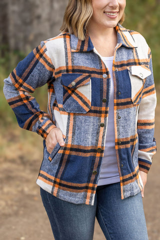 IN STOCK Norah Plaid Shacket - Navy and Orange