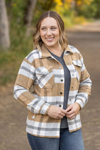 IN STOCK Norah Plaid Shacket - Camel and Grey