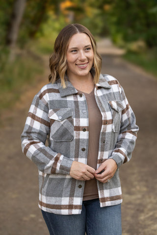 IN STOCK Norah Plaid Shacket - Grey and Tan