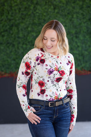 IN STOCK Blair Long Sleeve Top - Burgundy Bloom