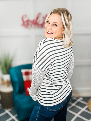 Super Clever Patchwork Striped Top in Ivory