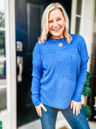 Casual Tuesday Ribbed Knit Sweater in Bright Blue