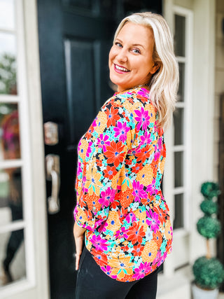 Lizzy Top in Pink and Yellow Multi Floral II