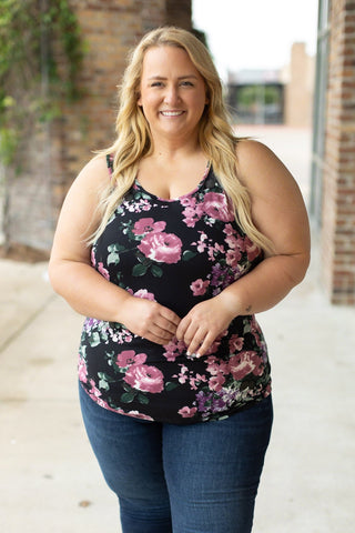 IN STOCK Luxe Crew Tank - Black and Mauve Floral