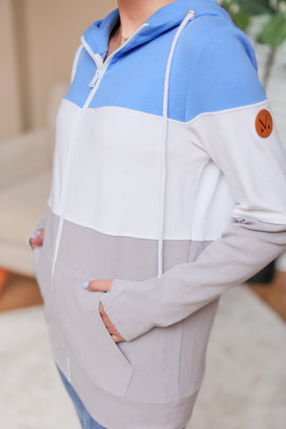 IN STOCK Colorblock Fullzip Women's Hoodie | Detroit Blue, White, Grey