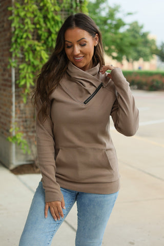 IN STOCK Classic Zoey ZipCowl Sweatshirt - Mocha