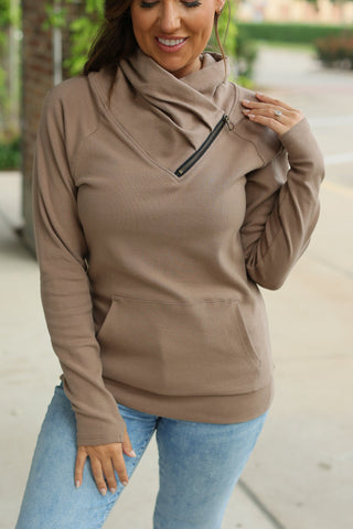 IN STOCK Classic Zoey ZipCowl Sweatshirt - Mocha