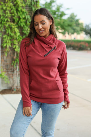 IN STOCK Classic Zoey ZipCowl Sweatshirt - Brick