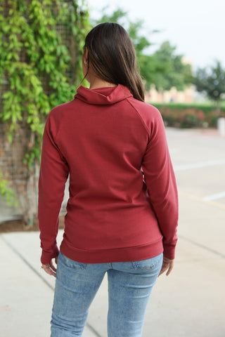 IN STOCK Classic Zoey ZipCowl Sweatshirt - Brick