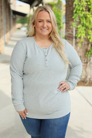 IN STOCK Brielle Henley Ribbed Long Sleeve - Light Grey