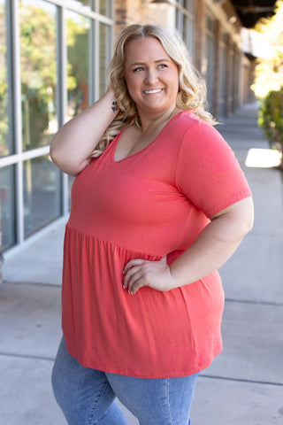 IN STOCK Sarah Ruffle Short Sleeve - Deep Coral