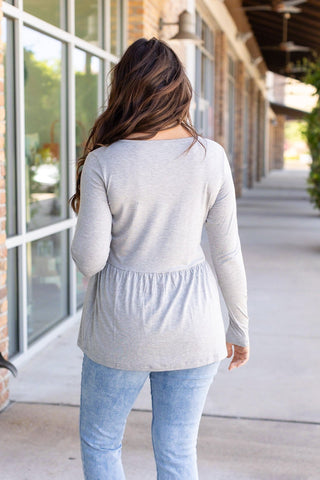 IN STOCK Long Sleeve Sarah Ruffle - Light Grey