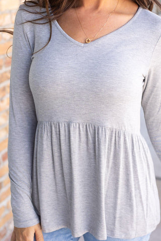 IN STOCK Long Sleeve Sarah Ruffle - Light Grey