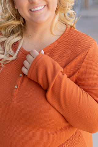 IN STOCK Harper Long Sleeve Henley - Pumpkin