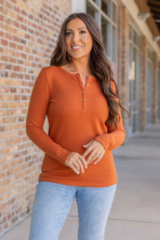 IN STOCK Harper Long Sleeve Henley - Pumpkin