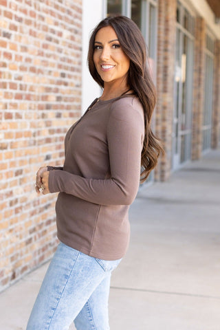 IN STOCK Harper Long Sleeve Henley - Mocha