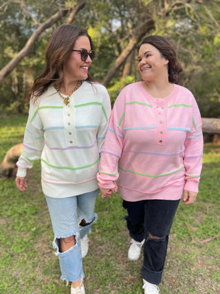 Just Too Good Rainbow Striped Sweater in Two Colors