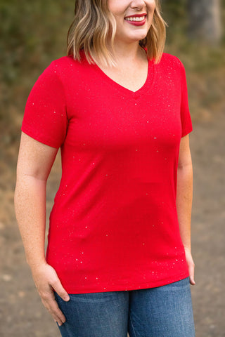 IN STOCK Olivia Tee - Red Sparkle