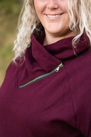 IN STOCK Classic Zoey ZipCowl Sweatshirt - Burgundy