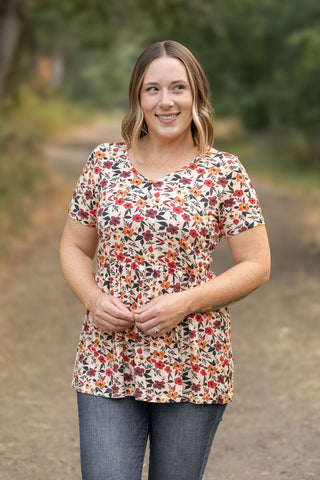 IN STOCK Sarah Ruffle Short Sleeve - Red Floral