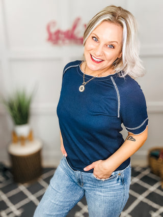 Heartbreaker Waffle Knit Tee in Blue