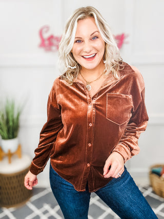 Holiday Chic Velour Button Up Long Sleeve Shirt