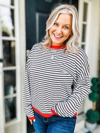 Almost There Striped Long Sleeve Top