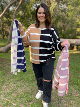Exceptional Thought Striped Patchwork Sweater in Three Colors