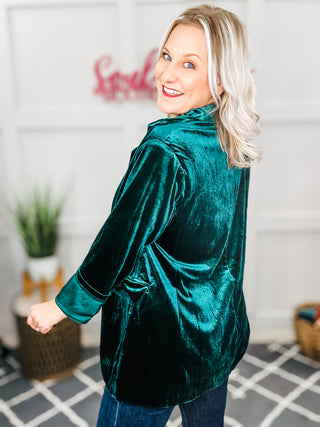 Holiday Stunner Hunter Green Velvet Lapel Blazer