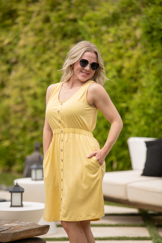 IN STOCK Beverly Button Dress - Yellow